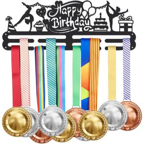 SUPERDANT Medal Holder Display Hanger Rack Frame for Happy Birthday Sturdy Gymnastics Steel Metal with Birthday Cake Pattern Wall Mounted Hooks Medal Rack Display Over 40 Medals