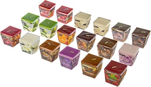 شموع نذرية معطرة جميلة - 18 شمعة كبيرة الحجم للاسترخاء والعلاج العطري - حزمة شموع طويلة الاشتعال، 20 ساعة لكل نذر - مجموعة متنوعة من الشموع والروائح الملونة - All2Shop in Kuwait