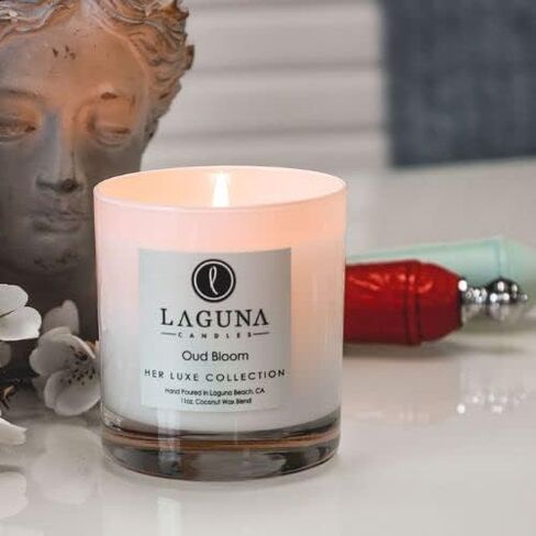 HER Luxe Oud Bloom 11oz Jasmine Oud Scented Certified Vegan Aromatherapy Candle, 50 Hour Clean Burn, Cotton Wick, Coconut Wax Blend, Glass Jar Vessel in Saudi Arabia