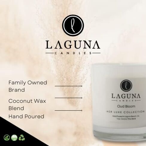HER Luxe Oud Bloom 11oz Jasmine Oud Scented Certified Vegan Aromatherapy Candle, 50 Hour Clean Burn, Cotton Wick, Coconut Wax Blend, Glass Jar Vessel in Saudi Arabia