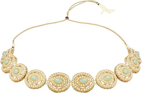 مجموعة مجوهرات الزفاف الهندية من I Jewels مصنوعة يدويًا من قلادة من اللؤلؤ مع أقراط ومجموعة Maang Tikka للنساء والفتيات (ML329) in Kuwait