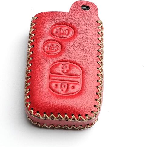 Leather for Toyota Camry Avalon Corolla Highlander Prius RAV4 Venza Remote 4 Buttons Key Case Holder Cover Fob Chain (Red) in Saudi Arabia