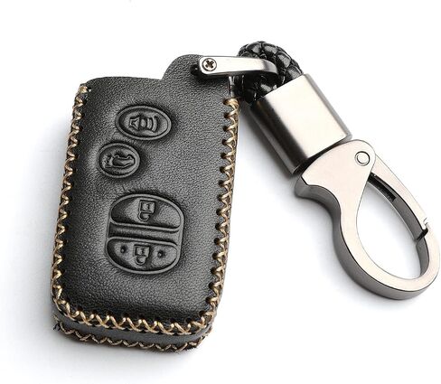 Leather for Toyota Camry Avalon Corolla Highlander Prius RAV4 Venza Remote 4 Buttons Key Case Holder Cover Fob Chain (Red) in Saudi Arabia