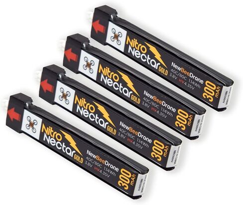 بطارية SPEEDY BEE NewBeeDrone 1S HV LiPo - بطارية Nitro Nectar Gold 300 مللي أمبير في الساعة لطائرة AcroBee65 Mobula6/7 Hummingbird Tiny Whoop FPV بدون طيار (4 بطاريات) in Saudi Arabia