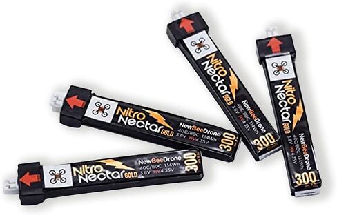 بطارية SPEEDY BEE NewBeeDrone 1S HV LiPo - بطارية Nitro Nectar Gold 300 مللي أمبير في الساعة لطائرة AcroBee65 Mobula6/7 Hummingbird Tiny Whoop FPV بدون طيار (4 بطاريات) in Saudi Arabia