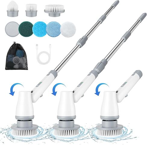 جهاز تنظيف دوار كهربائي، جهاز تنظيف الدش مع 3 زوايا رأس قابلة للتعديل، مقبض طويل تمديد و8 رؤوس فرشاة قابلة للاستبدال، سرعتان قابلتان للتعديل، جهاز تنظيف لاسلكي لتنظيف أرضية الحمام in Kuwait
