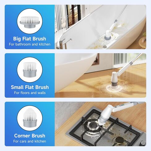 جهاز تنظيف دوار كهربائي، جهاز تنظيف الدش مع 3 زوايا رأس قابلة للتعديل، مقبض طويل تمديد و8 رؤوس فرشاة قابلة للاستبدال، سرعتان قابلتان للتعديل، جهاز تنظيف لاسلكي لتنظيف أرضية الحمام in Kuwait