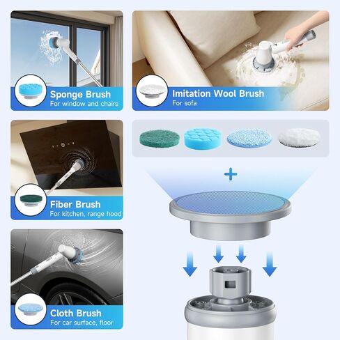 جهاز تنظيف دوار كهربائي، جهاز تنظيف الدش مع 3 زوايا رأس قابلة للتعديل، مقبض طويل تمديد و8 رؤوس فرشاة قابلة للاستبدال، سرعتان قابلتان للتعديل، جهاز تنظيف لاسلكي لتنظيف أرضية الحمام in Kuwait