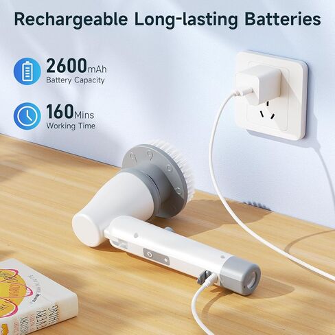 جهاز تنظيف دوار كهربائي، جهاز تنظيف الدش مع 3 زوايا رأس قابلة للتعديل، مقبض طويل تمديد و8 رؤوس فرشاة قابلة للاستبدال، سرعتان قابلتان للتعديل، جهاز تنظيف لاسلكي لتنظيف أرضية الحمام in Kuwait