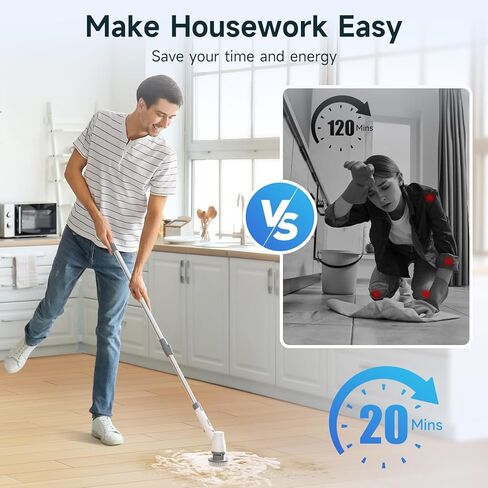 جهاز تنظيف دوار كهربائي، جهاز تنظيف الدش مع 3 زوايا رأس قابلة للتعديل، مقبض طويل تمديد و8 رؤوس فرشاة قابلة للاستبدال، سرعتان قابلتان للتعديل، جهاز تنظيف لاسلكي لتنظيف أرضية الحمام in Kuwait