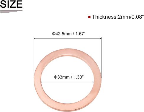 33mmx42.5mmx2mm(IDxODxT) Flat Copper Sealing Washers - 5Pack - Good for Industrial Machinery M33 Screws - Copper Flat Ring Gaskets in Saudi Arabia