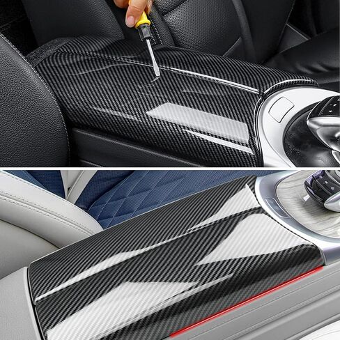 TTCR-II Compatible with Mercedes Benz Center Console Release Protector, Center Armrest Switch Button Carbon Cover for C Class 2015-2021 and GLC Class 2016-2022 (7.87-Inch Inner, Not Real Carbon Fiber) in Kuwait