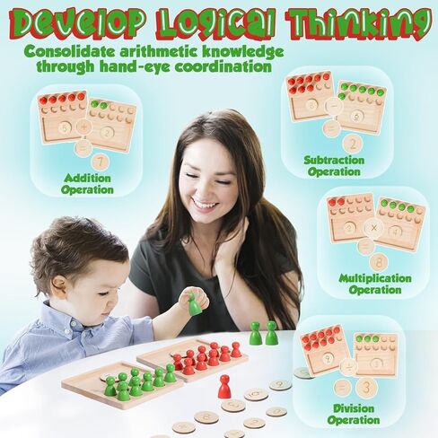 ألعاب TEUVO Montessori عد Peg Board للأطفال الذين تتراوح أعمارهم بين 3 4 5 6 سنوات من العمر، مواد التلاعب بالرياضيات مونتيسوري، لعبة إضافة وطرح خشبية للفصول الدراسية المنزلية والمدرسة النهارية in Kuwait