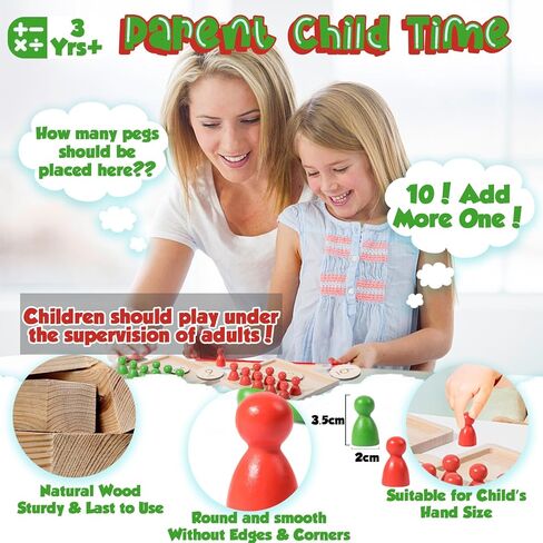ألعاب TEUVO Montessori عد Peg Board للأطفال الذين تتراوح أعمارهم بين 3 4 5 6 سنوات من العمر، مواد التلاعب بالرياضيات مونتيسوري، لعبة إضافة وطرح خشبية للفصول الدراسية المنزلية والمدرسة النهارية in Kuwait
