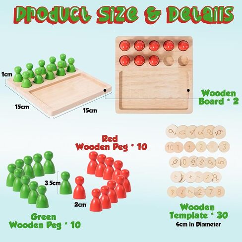 ألعاب TEUVO Montessori عد Peg Board للأطفال الذين تتراوح أعمارهم بين 3 4 5 6 سنوات من العمر، مواد التلاعب بالرياضيات مونتيسوري، لعبة إضافة وطرح خشبية للفصول الدراسية المنزلية والمدرسة النهارية in Kuwait