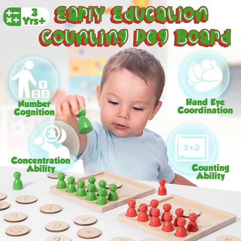 ألعاب TEUVO Montessori عد Peg Board للأطفال الذين تتراوح أعمارهم بين 3 4 5 6 سنوات من العمر، مواد التلاعب بالرياضيات مونتيسوري، لعبة إضافة وطرح خشبية للفصول الدراسية المنزلية والمدرسة النهارية in Kuwait