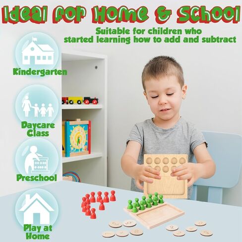 ألعاب TEUVO Montessori عد Peg Board للأطفال الذين تتراوح أعمارهم بين 3 4 5 6 سنوات من العمر، مواد التلاعب بالرياضيات مونتيسوري، لعبة إضافة وطرح خشبية للفصول الدراسية المنزلية والمدرسة النهارية in Kuwait