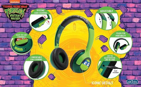 eKids Teenage Mutant Ninja Turtles سماعات بلوتوث للأطفال، سماعات رأس لاسلكية مع ميكروفون تتضمن سلك Aux، سماعات رأس للمدرسة، المنزل، أو السفر in Saudi Arabia