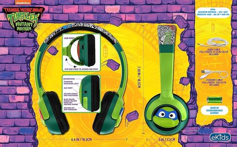 eKids Teenage Mutant Ninja Turtles سماعات بلوتوث للأطفال، سماعات رأس لاسلكية مع ميكروفون تتضمن سلك Aux، سماعات رأس للمدرسة، المنزل، أو السفر in Saudi Arabia