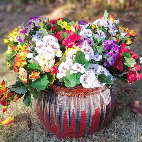 10 حزم من الزهور الاصطناعية من Grunyia زهور بلاستيكية صناعية وهمية للمنزل والزفاف والمطبخ والحديقة قطع مركزية للديكور الداخلي والخارجي (ألوان مختلطة) in Kuwait