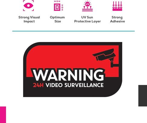 ملصق تحذير CCTV لكاميرا الأمان، عبوة من 10 - ملصق مقاوم للأشعة فوق البنفسجية والطقس للمنزل والنوافذ والسيارة والمكتب - ردع المجرمين وتجنب السرقة - ملصق مراقبة بالفيديو على مدار 24 ساعة in Kuwait
