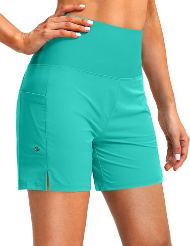 G Gradual Women's 5" High Waisted Swim Board Shorts with Phone Pockets UPF 50+ Quick Dry Beach Shorts for Women with Liner(Cyan, 3X-Large) in Saudi Arabia