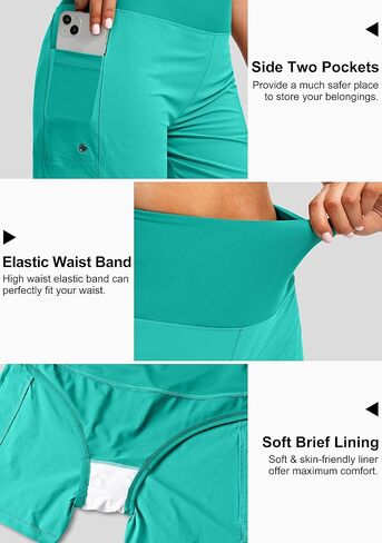 G Gradual Women's 5" High Waisted Swim Board Shorts with Phone Pockets UPF 50+ Quick Dry Beach Shorts for Women with Liner(Cyan, 3X-Large) in Saudi Arabia