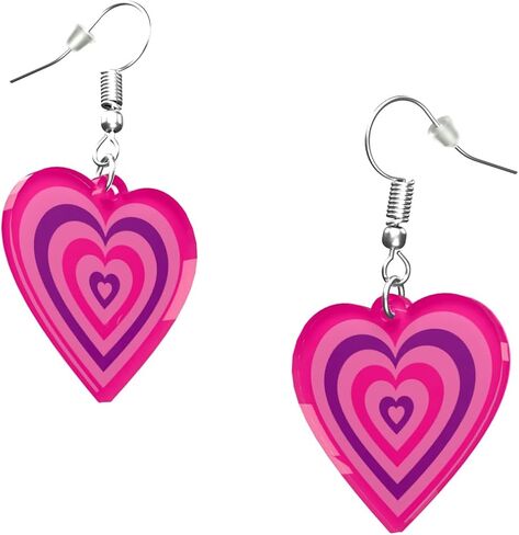 Pink heart earrings for women and men kawaii weird accessories for teen girls and boys hot quirky jewelry aesthetic cool cute trend preppy items for anime cosplay and costume party in Saudi Arabia