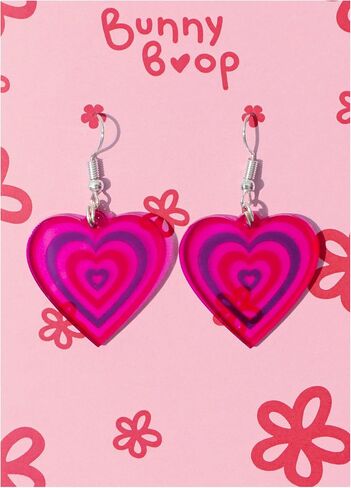 Pink heart earrings for women and men kawaii weird accessories for teen girls and boys hot quirky jewelry aesthetic cool cute trend preppy items for anime cosplay and costume party in Saudi Arabia