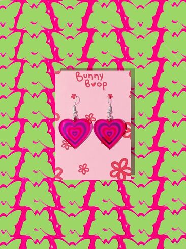 Pink heart earrings for women and men kawaii weird accessories for teen girls and boys hot quirky jewelry aesthetic cool cute trend preppy items for anime cosplay and costume party in Saudi Arabia
