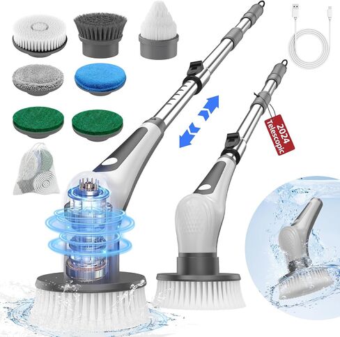 Electric Spin Scrubber, IPX8 Waterproof Electric Scrubber for Cleaning, 2 Speeds, 360 Power Electric Cleaning Brush with 7 Replaceable Brush Heads, for Bathroom Shower Tub in Saudi Arabia