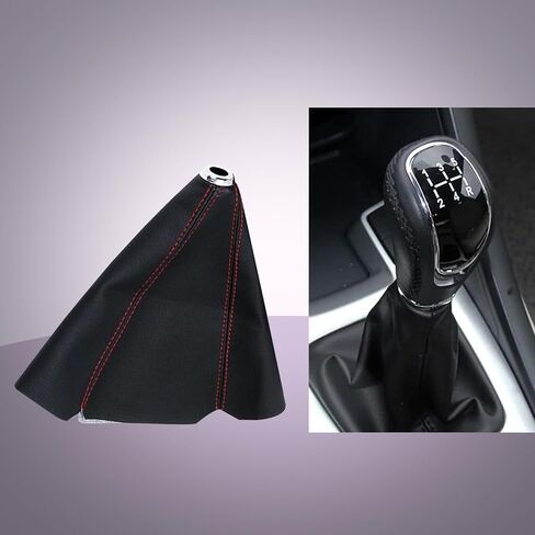 1 PC Car Shift Knob Dust Cover, 9.06In Waterproof PU Leather Vehicle Modification Shifter Boots Cover, Universal Automotive Shifter Lever Protector Accessories for (Black & Red) in Saudi Arabia
