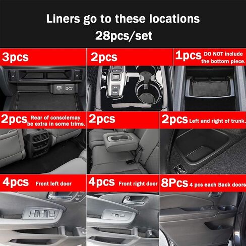 Auovo Anti Dust Door Mats for Honda Passport Accessories 2019-2023 Interior Custom Fit Door Compartment Cup Holder Center Console Mats Inserts (28pcs/Set) (Black Trim) in Saudi Arabia