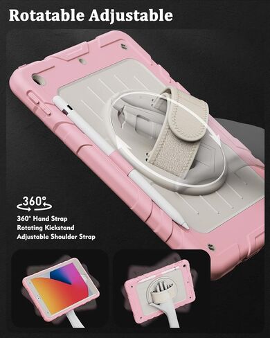 Case for iPad 9th/ 8th/ 7th Generation Case 10.2’’, Shockproof with Pencil Holder 360° Rotating Hand Strap &Stand, Shoulder Strap, for 10.2 inch 2021/2020/2019 (Black) in Saudi Arabia