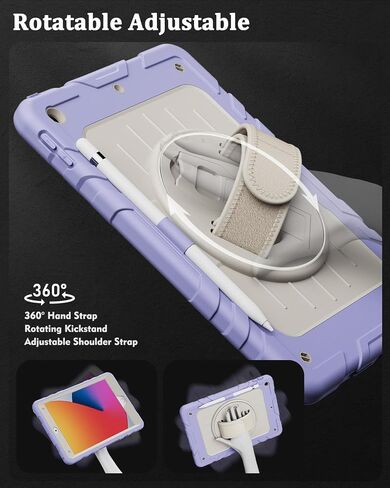 Case for iPad 9th/ 8th/ 7th Generation Case 10.2’’, Shockproof with Pencil Holder 360° Rotating Hand Strap &Stand, Shoulder Strap, for 10.2 inch 2021/2020/2019 (Black) in Saudi Arabia