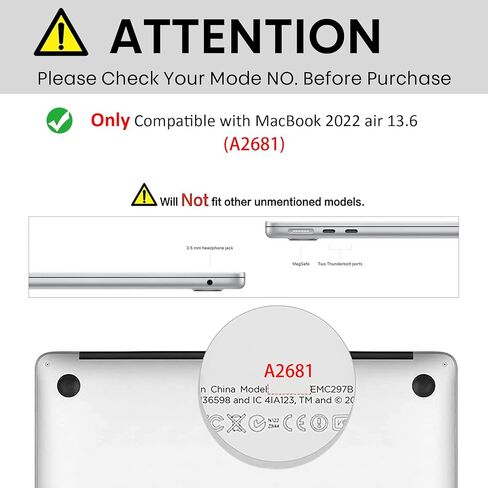 حافظة قهوة لجهاز ماك بوك اير 13.6 بوصة إصدار 2022 شريحة A2681 M2 مع شاشة عرض شبكية العين السائلة ومعرف اللمس، غطاء حماية من البلاستيك الصلب (أسود كريستالي) in Kuwait