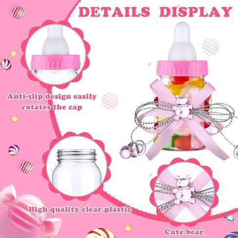 62 قطعة من زجاجات حليب الأطفال الصغيرة مقاس 3.5 بوصة مع 500 لاصق شكرًا لك على ملصقات الاستحمام، زجاجة حلوى دب بلاستيكية صغيرة مع شريط لديكور حفلات التعميد للأطفال حديثي الولادة (أزرق) in Kuwait