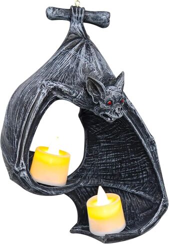 حامل شموع على شكل خفاش، حامل شموع على الطراز القوطي، حامل تمثال للهالوين، ديكور معلق للمدفأة، حديقة المنزل، الفناء (الراتنج، أسود) in Kuwait