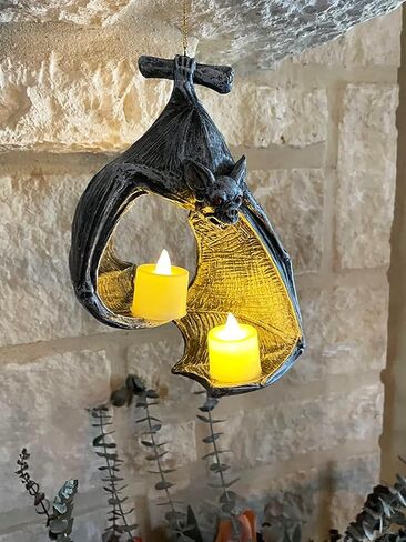 حامل شموع على شكل خفاش، حامل شموع على الطراز القوطي، حامل تمثال للهالوين، ديكور معلق للمدفأة، حديقة المنزل، الفناء (الراتنج، أسود) in Kuwait