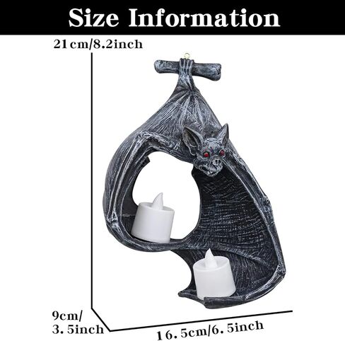 حامل شموع على شكل خفاش، حامل شموع على الطراز القوطي، حامل تمثال للهالوين، ديكور معلق للمدفأة، حديقة المنزل، الفناء (الراتنج، أسود) in Kuwait