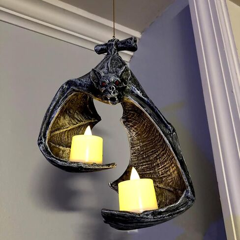 حامل شموع على شكل خفاش، حامل شموع على الطراز القوطي، حامل تمثال للهالوين، ديكور معلق للمدفأة، حديقة المنزل، الفناء (الراتنج، أسود) in Kuwait