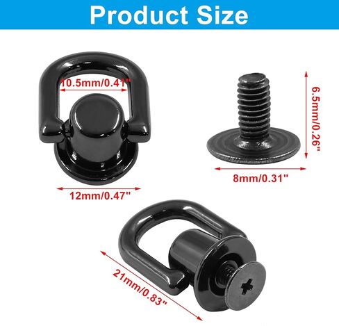 Piutouyar 12 Pcs Bright Black D Ring for Purse, Metal D Ring Stud Screw Ball Post Head Buttons Stud Screw, 360 Degree Rotatable D Rings Rivets for Wallet Shoes Stud Leather DIY Craft in Saudi Arabia
