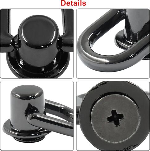 Piutouyar 12 Pcs Bright Black D Ring for Purse, Metal D Ring Stud Screw Ball Post Head Buttons Stud Screw, 360 Degree Rotatable D Rings Rivets for Wallet Shoes Stud Leather DIY Craft in Saudi Arabia