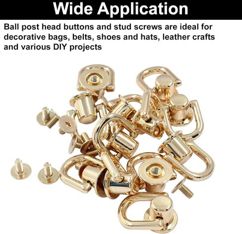 Piutouyar 12 Pcs Bright Black D Ring for Purse, Metal D Ring Stud Screw Ball Post Head Buttons Stud Screw, 360 Degree Rotatable D Rings Rivets for Wallet Shoes Stud Leather DIY Craft in Saudi Arabia