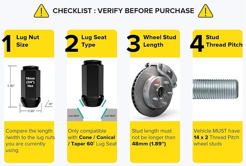 32 قطعة من صواميل العروة المنتفخة السوداء - خيوط 14 × 2 (خشنة) - مقعد مخروطي مخروطي من البلوط بنهاية مغلقة طويلة ممتدة - طول 1.8 بوصة - يتم تركيبها بمقبس سداسي 19 مم أو 3/4 بوصة - تعمل مع عجلات شاحنات 8Lug in Kuwait