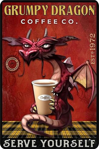 Dragon Wall Decor Tin Sign and Coffee Wall Decor Tin Sign - Grumpy Dragon Coffee co. Serve Yourse - Kitchen Metal Sign Vintage Bar Home Bathroom Wall Decoration Sign Art 8x12 Inch in Saudi Arabia