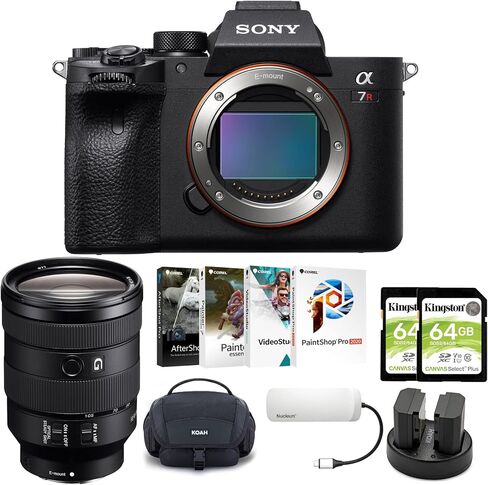 مجموعة كاميرا Sony a7R IV A 61 ميجابكسل كاملة الإطار بدون مرآة مع عدسة E-Mount ومجموعة البرامج v4.0 ومحور USB من النوع C 7 في 1 وبطارية وشاحن مزدوج وحقيبة أدوات وبطاقة ذاكرة 64 جيجابايت (عبوتان) (8 العناصر) in Saudi Arabia