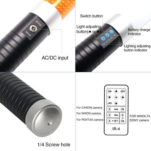 مصباح أنبوبي سحري من Mcoplus، طقم عصا إضاءة، عصا إضاءة فيديو LED محمولة (جهاز تحكم عن بعد + بطارية واحدة + شاحن + محول طاقة)، ​​سفر محمول للتصوير الفوتوغرافي، 10 مستويات سطوع، درجة حرارة لون قابلة للتعديل in Kuwait