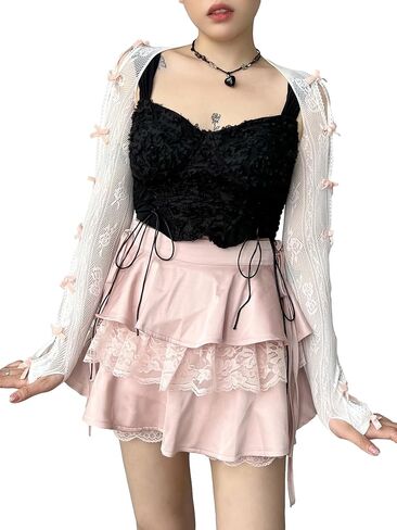 OYOANGLE Women's Bow Decor Mesh Lace Shawl Arm Sleeves Sun UV Protection Shrug with Thumb Hole in Saudi Arabia