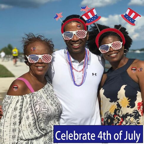 إكسسوارات حفلات الرابع من يوليو، زينة لوازم الحفلات السائبة 98 قطعة تتضمن 6 عصابات رأس وطنية، 6 أكواب، 12 قلادة خرز، 60 نمط وشم، 2 قلائد ليس و12 علمًا أمريكيًا ليوم الذكرى in Kuwait